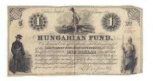Billete obsoleto de un dólar de Nueva York del Fondo Húngaro Hungría de 1852 - Imagen 1 de 2