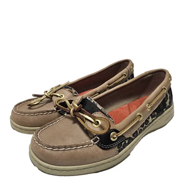 Mocassim Sperry Top Side Boat Shoes Feminino 5.5M Bronzeado Glitter Chita Excelente Estado Usado  - Imagem 1 de 4