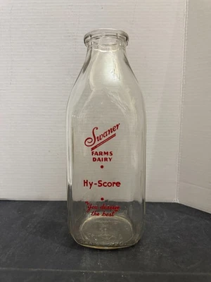 Botella de leche vintage Swaner Farms Dairy Hy-Score de un cuarto Iowa City Iowa Foto 1 de 4