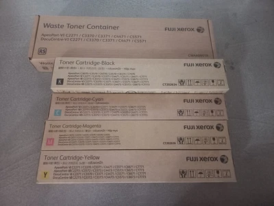 Fuji Xerox SET FOUR TONERS KYMC CT202634 CT202635 CT202636 CT202637 + WASTE CONT - image 1 of 4
