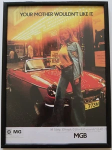 FRAMED BRITISH LEYLAND MGB POSTER (17" x 12") - "YOUR MOTHER WOULDN'T LIKE IT" - Picture 1 of 2