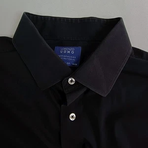 Lorenzo Uomo Performance Stretch Dress Shirt Black Men's 17 1/2 Trim Fit 34/35 - Picture 1 of 6