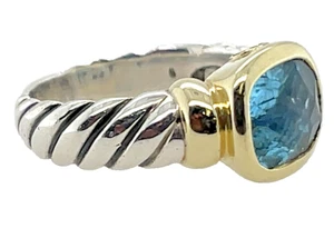 Anillo David Yurman de plata de ley y oro amarillo de 14 quilates topacio azul Albión - Imagen 1 de 5