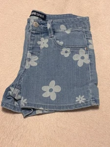 Blue Spice girls blue daisy denim shorts size 10 front zip with button - Picture 1 of 4
