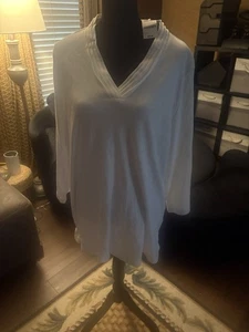 Karen Scott White Women's 3/4 sleeve Top - Sz. 2XL - 100% Cotton V-neck NWT (1C) - Picture 1 of 4