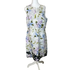 J. Jill Love Linen Floral Sleeveless Shift Dress V-Neck Medium Wedding Guest EUC - Picture 1 of 13