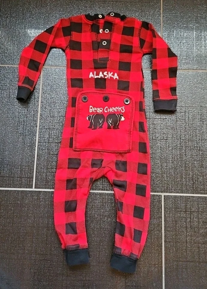 Sz 18 Months Pajamas Lazy One Bear Cheeks Red Black Check Christmas Winter  - Image 1 of 4