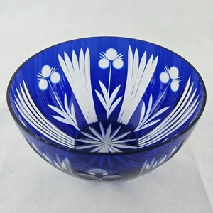 Badash Bohemian Cobalt Blue Bowl Hand Cut to Clear Lead Crystal USSR Russian - Picture 1 of 18
