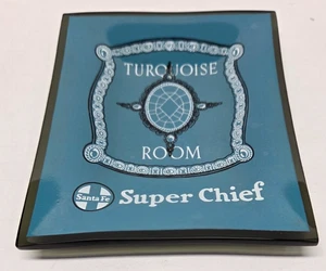 Vintage Glass Santa Fe Railroad Super Chief Turquoise Room Ashtray Dish - Picture 1 of 6