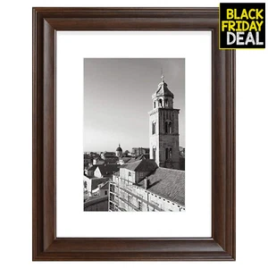 12x16 Wood Grain Finish Picture Frame White Mat for 8x12 Photos Raised Brown - Picture 1 of 7