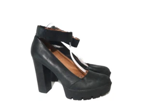 Wittner Size 10.5 Womens Black Stonewash Leather Strappy Platform Block Heel - Picture 1 of 6