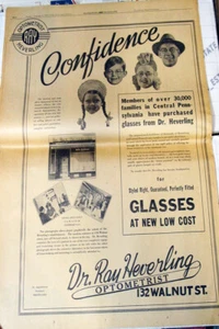 fullpage newspaper ad poster 1941 Optometrist Ray Heverling Harrisburg PA - Bild 1 von 3