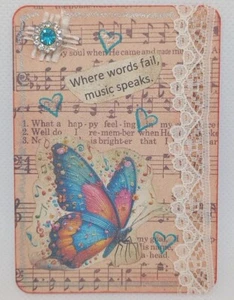 WHERE WORDS FAIL, MUSIC SPEAKS Butterfly Collectible Art Card ACEO ATC - Picture 1 of 1