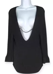 Free People Top Women's XL Black Stretch Knit Tunic Sweater Viscose Flared Cuff - Picture 1 of 19