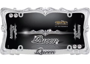 Queen License Plate Frame - Chrome with Clear Bling Crystals - wi. Diamond Caps! - Picture 1 of 3