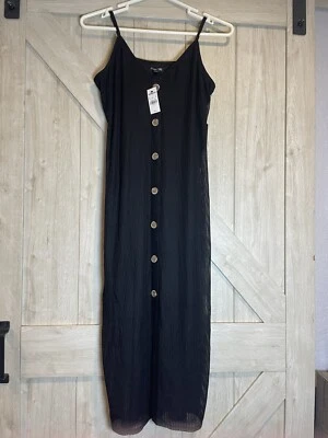 Maxi Vestido Cami Express Acanalado Scoop Negro Botón Ajustable TALLA L NUEVO con Etiqueta Foto 1 de 4