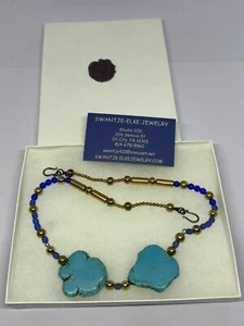 Genuine Slab Turquoise Necklace Swantje-Elke Handmade 925 Glass Bead Necklace - Picture 1 of 23