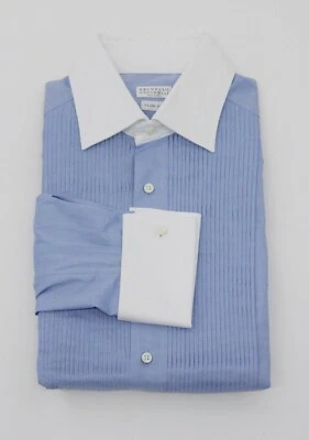 NWT$945 Brunello Cucinelli Mens "Slim Fit" 2-Tone Tuxedo Dress Shirt Size M A201 - Image 1 of 4
