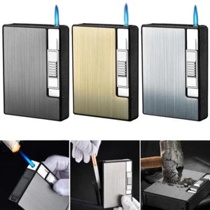 10 CIGARETTE POP UP CASE METAL JET FLAME WINDPROOF POWERFUL CIGAR LIGHTER - Picture 1 of 14