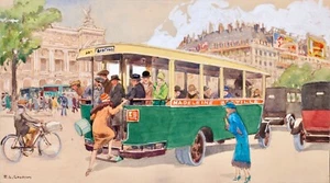 COUSYN - GOUACHE PARISIAN BUS BASTILLE MADELEINE LINE - 1927 - Picture 1 of 1