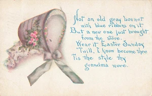 Domingo de Pascua, Nuevo Gorro Poema Rosas Cintas, Postal Vintage - Imagen 1 de 2