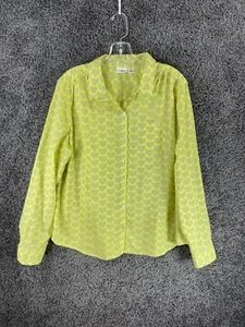 Cato Shirt Women's XL Yellow Gray 100% Cotton Heart Printed Collared Button-Up - Picture 1 of 11