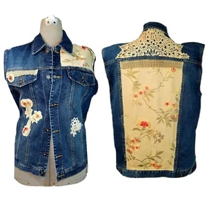 Boho Hippie Gypsy Vest Embroidered Tapestry Denim Jean Jacket Vintage Crochet 2X - Picture 1 of 8