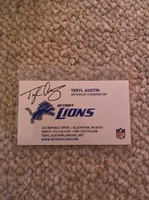 Teryl Austin Signed Business Card Detroit Lions Autograph Auto