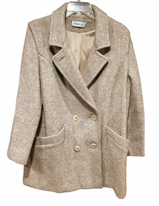 Vtg Herman Kay Wool Double Breasted Pea Coat Women’s Size L ? Beige USA READ - Picture 1 of 11