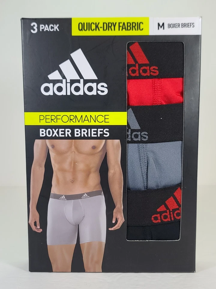 ADIDAS MEN'S 3 PACK - BO - RED BLACK - MEDIUM - UNDERWEAR X3 BOXER BRIEF