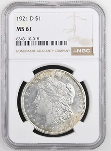 1921-D Morgan Dollar NGC Certified MS61 - Picture 1 of 2