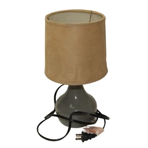 Zest Garden Limited Grey Glass Table Lamp w Tan "Suede" Lampshade - Picture 1 of 9