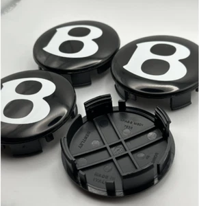 Juego de 4 tapas centrales para ruedas Bentley OEM B Logo 3W0601170F negro blanco - Imagen 1 de 3