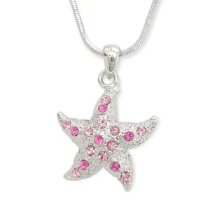 Starfish Necklace Made With Swarovski Crystal Ocean Sea Pink Pendant 18" Chain - Picture 1 of 2