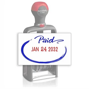 Heavy Duty Office Date Stamp with Paid - Self Inking Dater - C - Blue & Red I... - Picture 1 of 5