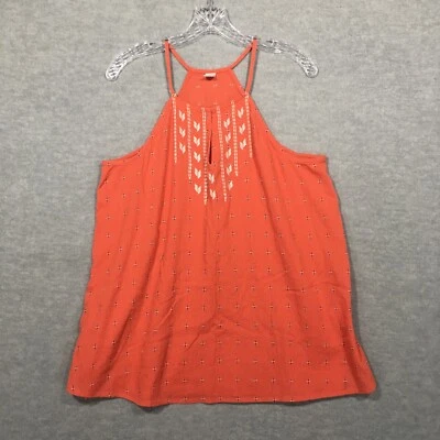 Old Navy L Halter Handkerchief Top Orange Western Cold Shoulder Strappy Tunic - Image 1 of 4