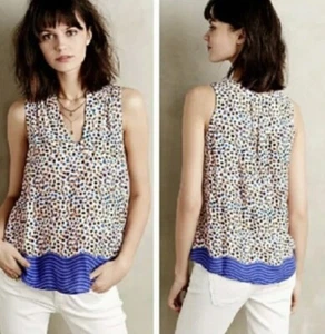 Anthropologie Maeve Emma Tank Swing Top Blouse Size 6 Dots Stripes Sleeveless - Picture 1 of 7