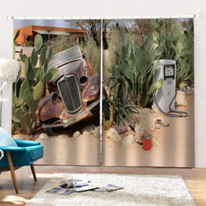 worn-out car dusty on the beach Printing 3D Blockout Curtains Fabric Window - Bild 1 von 9