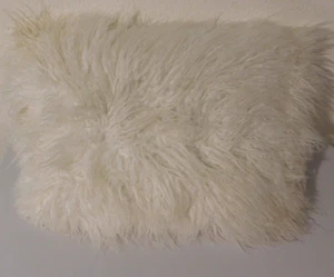 White Soft Faux Fur Rectangle Throw Accent Pillow 15x22 - Picture 1 of 5