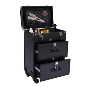 Rolling Makeup Case Artist Cosmetic Train Case Aluminum Large Makeup Trolley - Picture 1 of 24