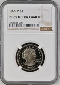 :1999-P $1 Susan B Anthony SBA Dollar Near Perfect NGC PF69UCAM Highest-Grades - Picture 1 of 2