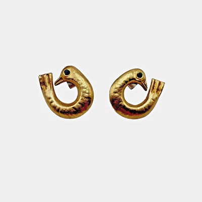 Pendientes de pájaro vintage peruanos de plata de ley de oro de 18 quilates con incrustaciones de turquesa  Foto 1 de 4