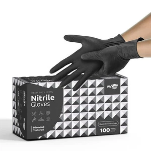 WeCare 8 mm Nitrile Heavy Duty Gloves Diamond Grip Latex Free XXL Black 100 Ct - Picture 1 of 8