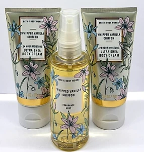 ✨3 Bath Body Works WHIPPED VANILLA CHIFFON  Body Cream & Mist 2.5 oz✨ - Picture 1 of 1