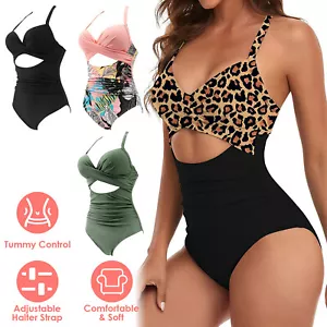 Women One Piece Swimsuit Beach Tummy Control Cutout High Waist Bathing Suit - Picture 1 of 16