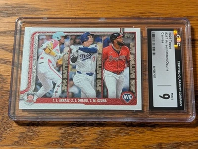 2025 Topps #347 National League Leaders Arraez/Ohtani/Ozuna Canvas Variation - Image 1 of 4