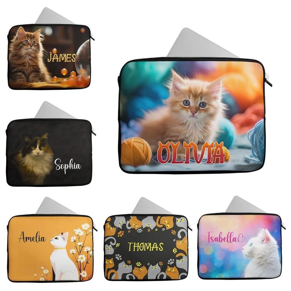 Personalised Any Name Cat Design Laptop Case Sleeve Tablet Bag 678 - Image 1 of 1