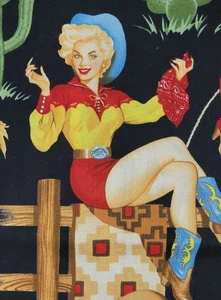 Back in the Saddle Cowgirl Ranch Sexy Pinup Alexander Henry Baumwollstoff BTY - Bild 1 von 9