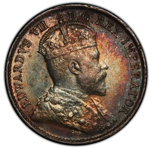 Canada - 1902 Edward VII 5c - PCGS AU58 - GORGEOUS TONED SILVER 5 CENTS - PQ - Picture 1 of 5