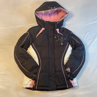 ZeroXposur Girls Winter Puffer Jacket Hooded Black Pink Medium 10/12 Warm Coat - Image 1 of 4